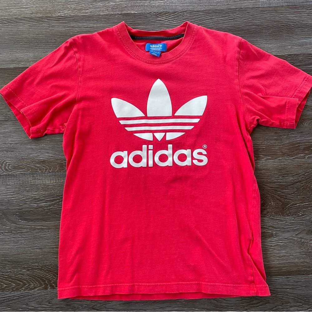 Adidas Red Crewneck T-Shirt White Adidas Logo
